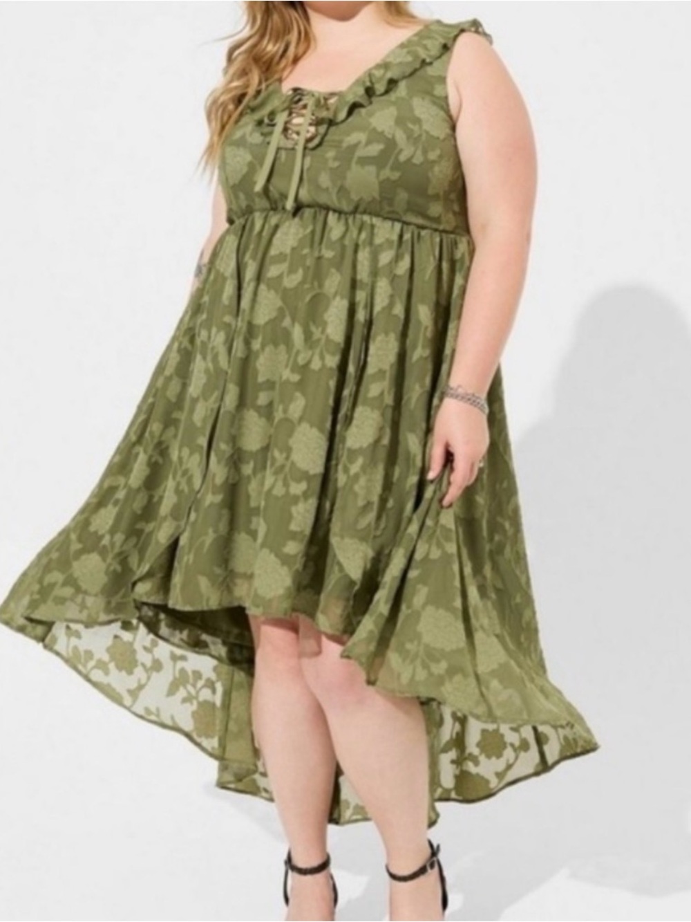 Torrid Olive Green Floral Hi-Low Sundress